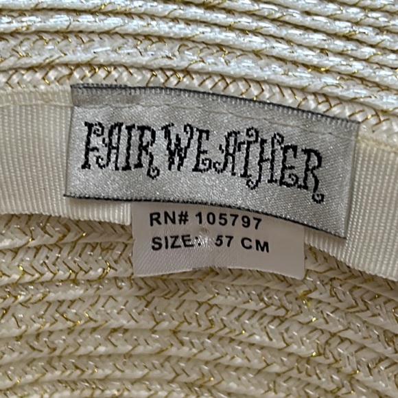 Fair Weather cream color hat.  Gold metallic thread in fabric. One size. - Picture 3 of 6